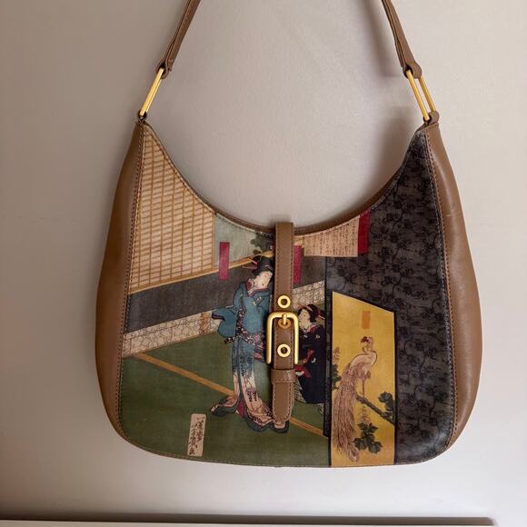 Icon Los Angeles Vintage Leather Geisha Painted Shoulder Bag Purse - Picture 10 of 11